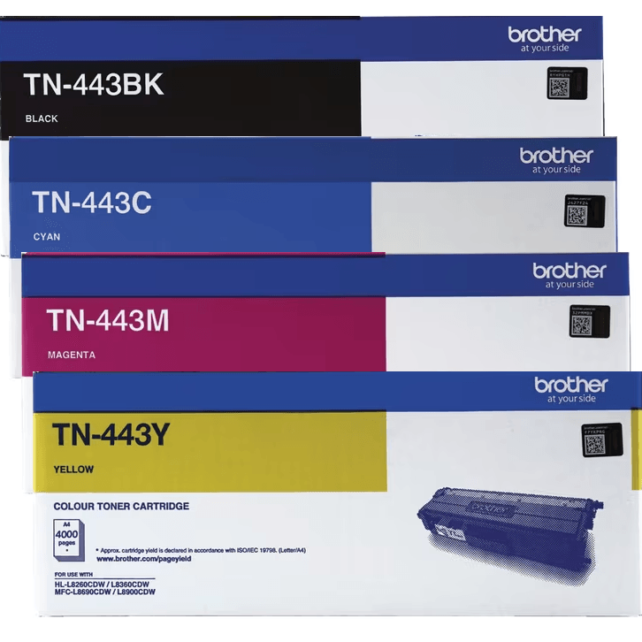 Brother TN443 Toner Ink Cartridge Genuine High Yield Black/Magenta/Cyan/Yellow Set TN-443 Set - SuperOffice