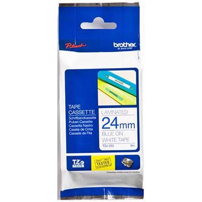 Brother Tze-253 Laminated Labelling Tape 24Mm Blue On White TZe253 - SuperOffice
