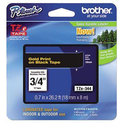 Brother Tze-344 Laminated Labelling Tape 18Mm Gold On Black TZE344 - SuperOffice