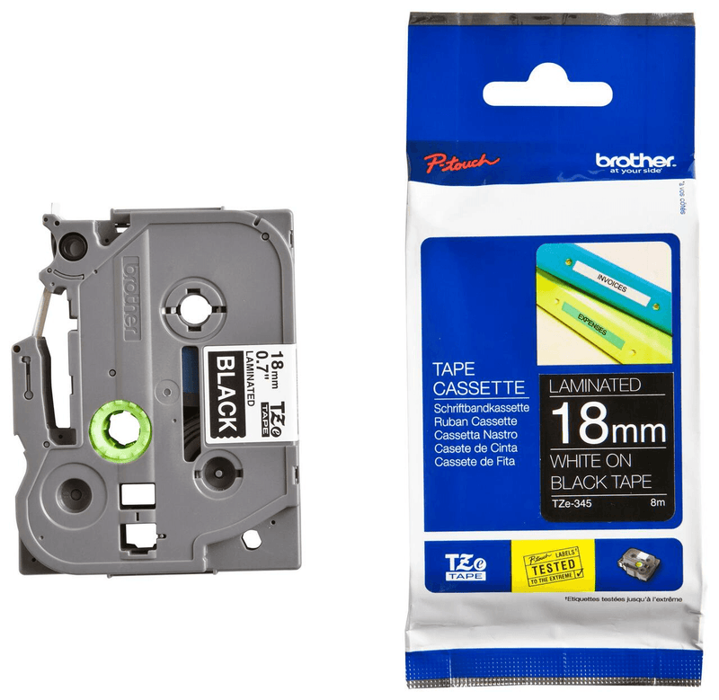 Brother Tze-345 Laminated Labelling Tape 18Mm White On Black TZE345 - SuperOffice