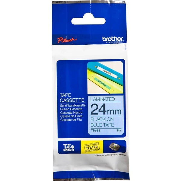 Brother Tze-551 Laminated Labelling Tape 24Mm Black On Blue TZe551 - SuperOffice