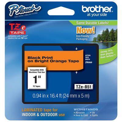 Brother Tze-B51 Laminated Labelling Tape 24Mm Black On Fluro Orange TZeB51 - SuperOffice