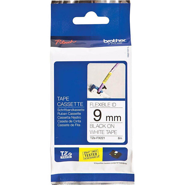Brother TZE-FX221 Flexible Labelling Tape 9mm Black On White BTZFX221 - SuperOffice