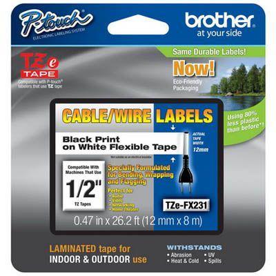 Brother Tze-Fx231 Flexible Labelling Tape 12Mm Black On White BTZFX231 - SuperOffice