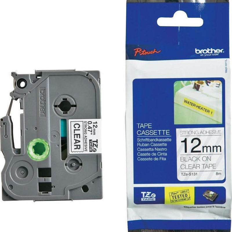 Brother Tze-S131 Strong Adhesive Tape 12Mm Black On Clear TZES131 - SuperOffice