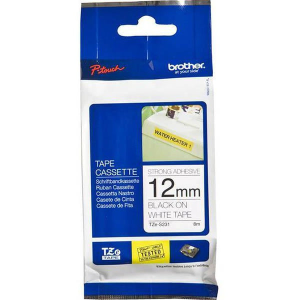 Brother Tze-S231 Strong Adhesive Tape 12mm Black On White BTZS231 - SuperOffice