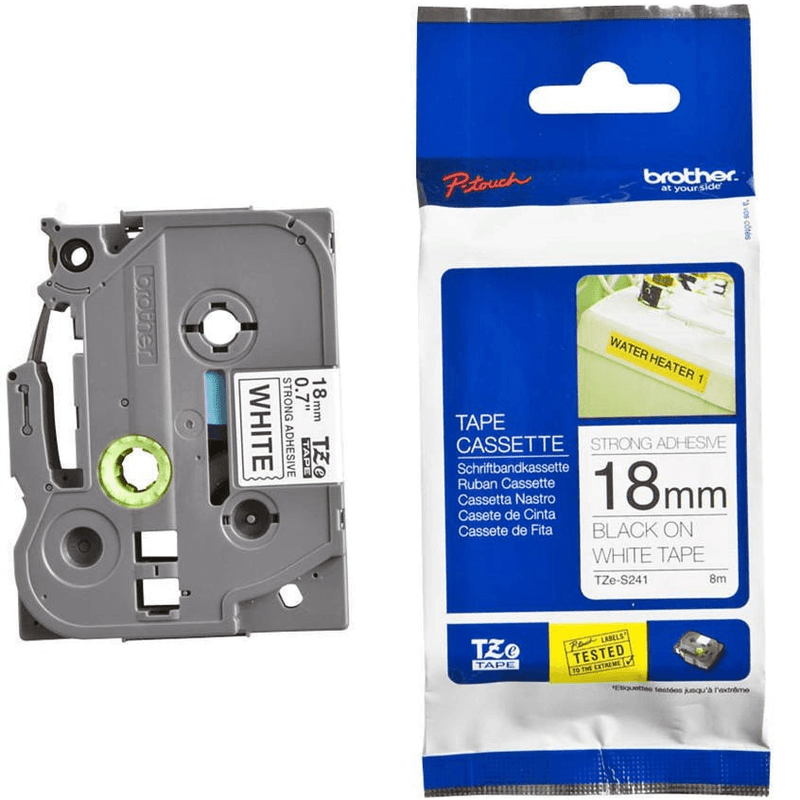 Brother Tze-S241 Strong Fix Adhesive Tape 18mmx8m Black On White TZES241 - SuperOffice