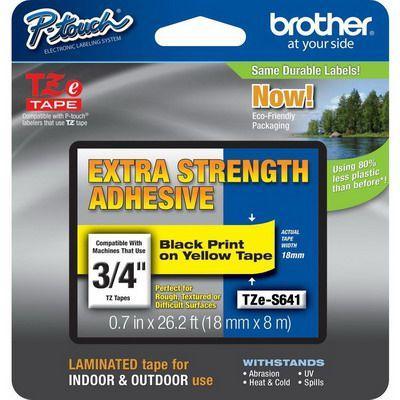 Brother Tze-S641 Strong Adhesive Tape 18Mm Black On Yellow TZES641 - SuperOffice