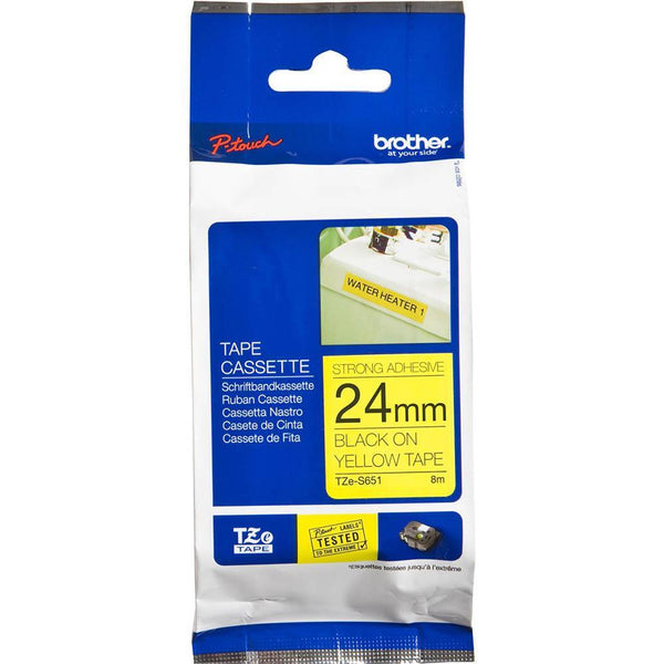 Brother Tze-S651 Strong Adhesive Tape 24Mm Black On Yellow TZES651 - SuperOffice