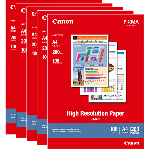 Canon High Resolution Photo Paper 106GSM A4 200 Sheets Pack 5 Bulk HR101N (5 Pack) - SuperOffice