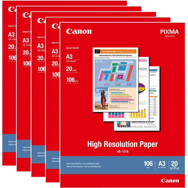Canon HR-101 High Resolution Photo Paper A3 White 20 Sheets Pack 5 HR-101NA3II (5 Pack) - SuperOffice