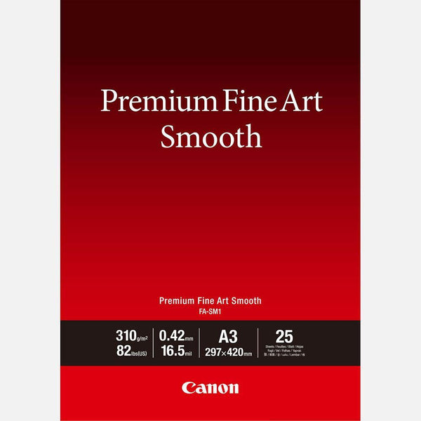 Canon Premium Fine Art Smooth Photo Paper 310Gsm A3+ White Pack 25 FASM1A3 - SuperOffice