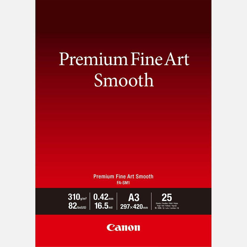 Canon Premium Fine Art Smooth Photo Paper 310Gsm A3+ White Pack 25 FASM1A3 - SuperOffice