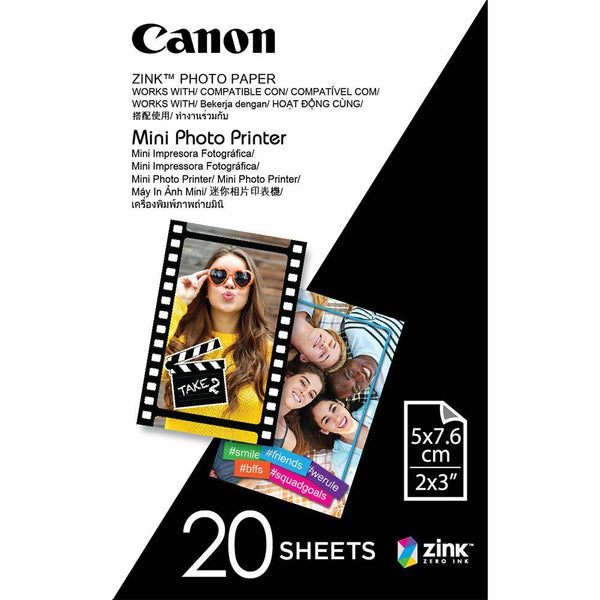 Canon Zink Mini Photo Printer Paper 2 X 3 Inch White Pack 20 Sheets MPPP20 - SuperOffice
