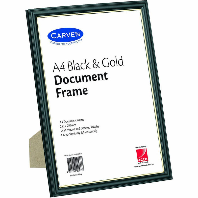 Carven Document Frame A4 Black/Gold QFWBKGLDA4 - SuperOffice