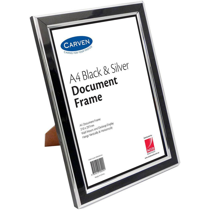 Carven Document Frame A4 Black/Silver QFBLKSILVA4 - SuperOffice