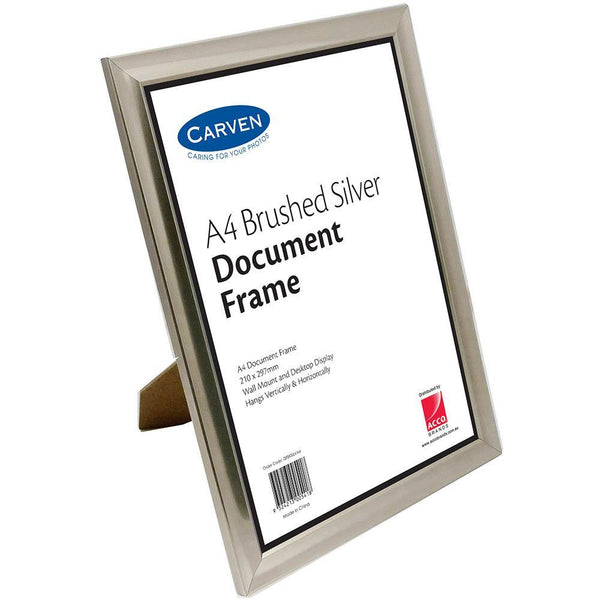 Carven Document Frame A4 Brushed Silver QFBRSILVA4 - SuperOffice