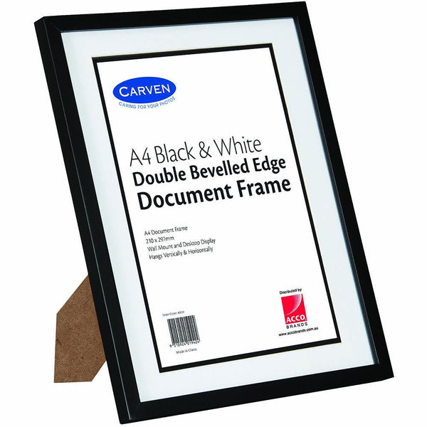 Carven Document Frame Double Bevelled Edge A4 Black 40050 - SuperOffice