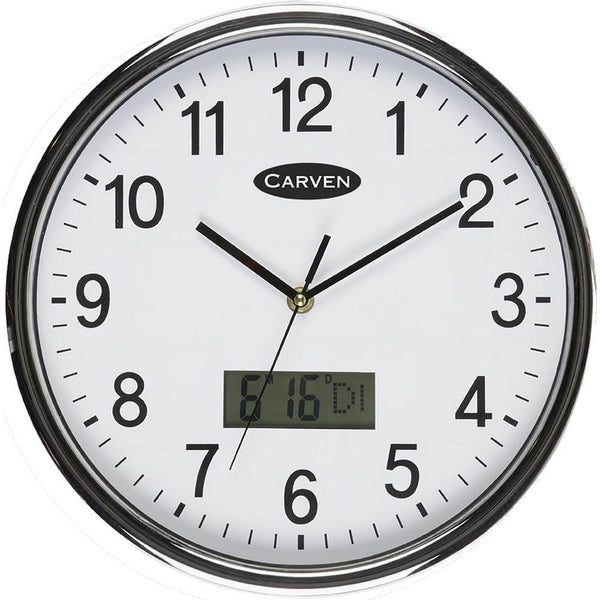 Carven Wall Clock Lcd Date 285Mm Silver Frame CL285SLCD - SuperOffice