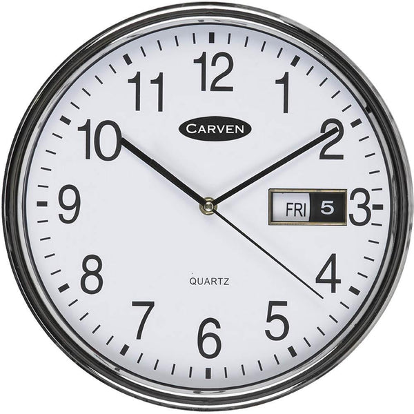 Carven Wall Clock With Date 285Mm Silver Frame CL285SDATE - SuperOffice