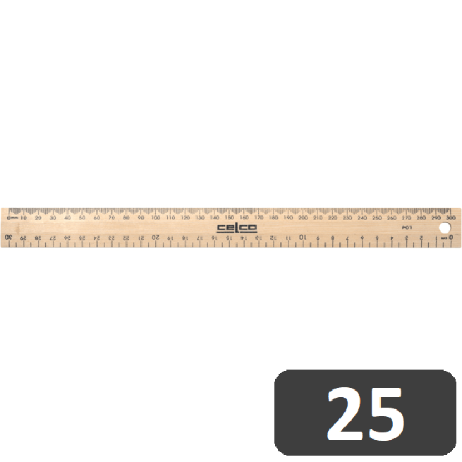 Celco Ruler Wooden Polished Drilled 300mm 30cm 25 Pack Bulk 0331910 (25 Pack) - SuperOffice