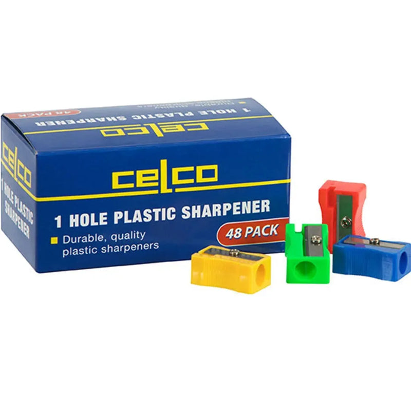 Celco Sharpener 1 Hole Plastic Assorted Colours Box 48 29998 (Box 48) - SuperOffice