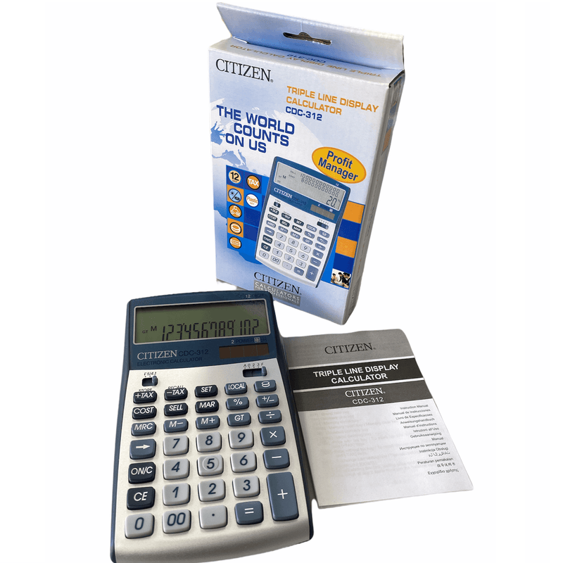 Citizen CDC-312 Electronic Calculator Triple Line 12 Digit Solar Tax CDC312 - SuperOffice