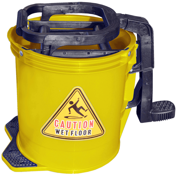 Cleanlink Mop Bucket Heavy Duty Plastic Wringer 16 Litre Yellow 12118 - SuperOffice