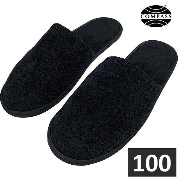 Closed Toe Fleece Slip On Slippers Black Hotel/Bath/Guest/Home 100 Pairs Bulk 573701 (100 Pairs) - SuperOffice