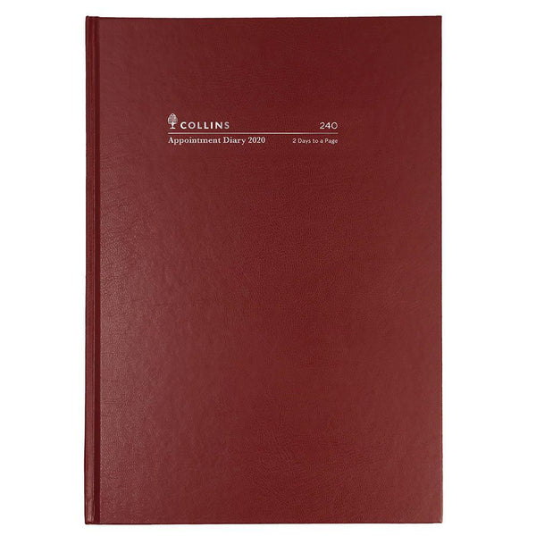 Collins 2020 Appointment Diary 2 Days To A Page Half Hourly A4 Burgundy 240.P78-20 - SuperOffice