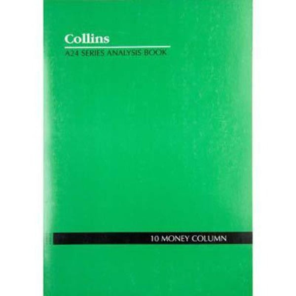 Collins A24 Series Analysis Book 10 Money Column Feint Ruled Stapled 24 Leaf A4 Green 10210 - SuperOffice