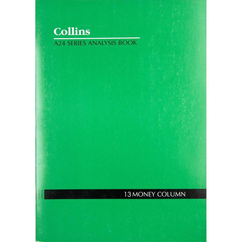 Collins A24 Series Analysis Book 13 Money Column Feint Ruled Stapled 24 Leaf A4 Green 10213 - SuperOffice