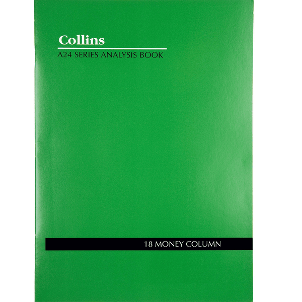 Collins A24 Series Analysis Book 18 Money Column Feint Ruled Stapled 24 Leaf A4 Green 10218 - SuperOffice