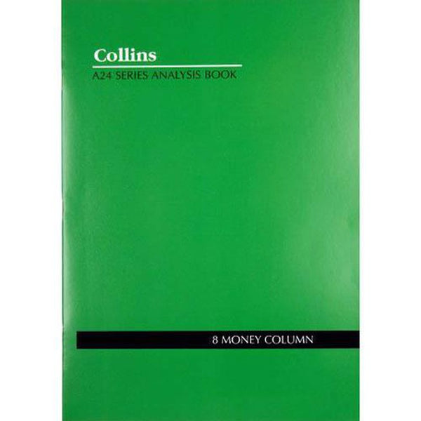 Collins A24 Series Analysis Book 8 Money Column Feint Ruled Stapled 24 Leaf A4 Green 10208 - SuperOffice