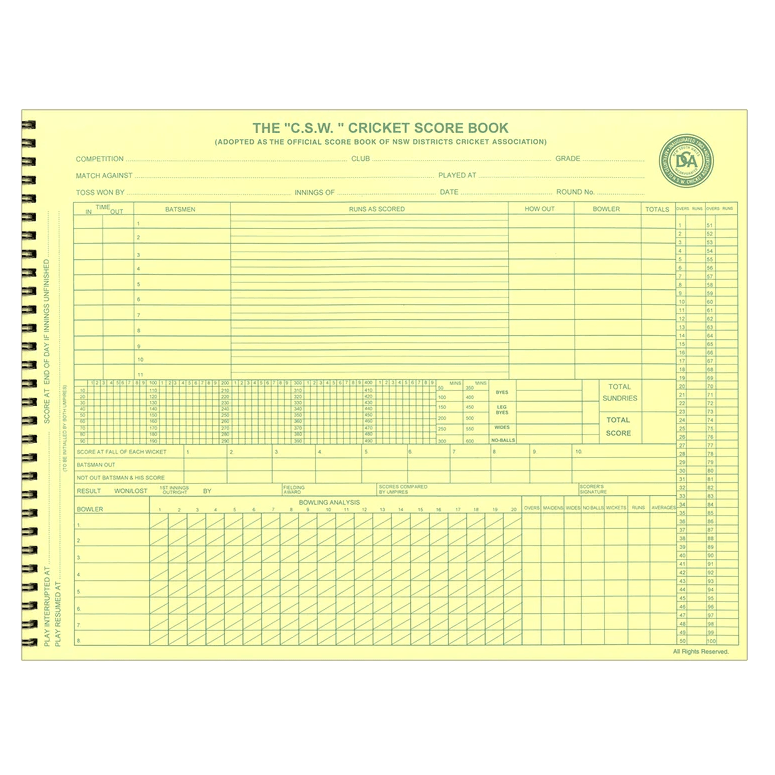 Collins Cricket Score Book 56 Innings Wirobound 247x330mm Green 10038 - SuperOffice