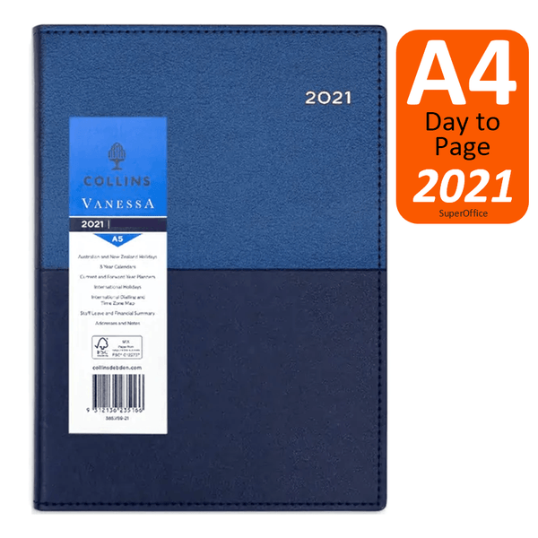 Collins Vanessa A4 Day To Page 2021 Diary Blue 145.V59 (2021) - SuperOffice