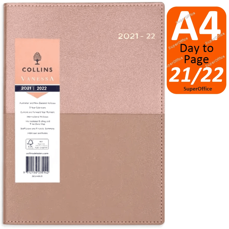 Collins Vanessa A4 Day To Page Financial Year 2021/2022 Diary Rose Gold FY145.V49 (2021-2022) - SuperOffice