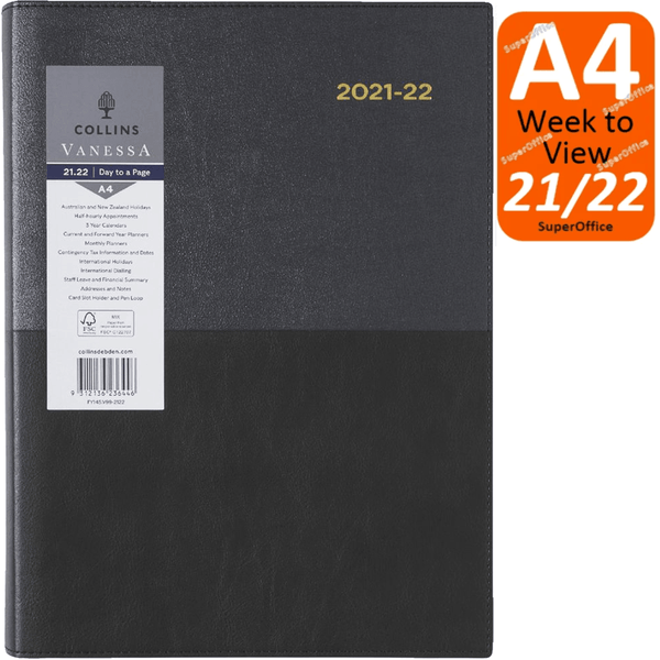 Collins Vanessa A4 Week To View 2021-2022 Diary Black Financial Year FY345.V99 (2021-2022) - SuperOffice