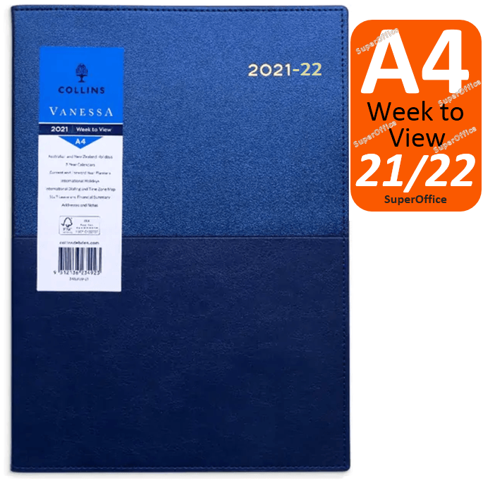 Collins Vanessa A4 Week To View 2021-2022 Diary Blue Financial Year FY345.V59 (2021-2022) - SuperOffice