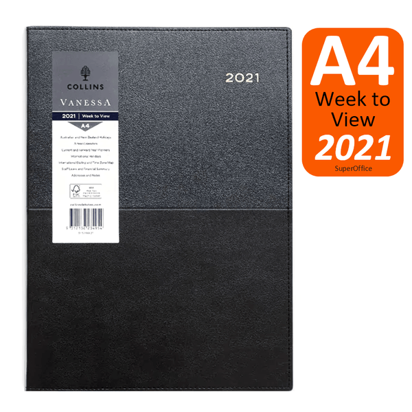 Collins Vanessa A4 Week To View 2021 Diary Black 345.V99 (2021) - SuperOffice