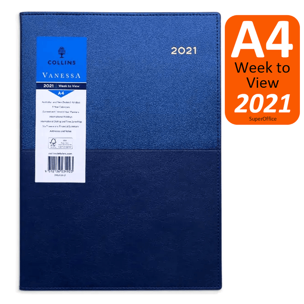 Collins Vanessa A4 Week To View 2021 Diary Blue 345.V59 (2021) - SuperOffice