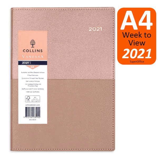 Collins Vanessa A4 Week To View 2021 Diary Rose Gold 345.V49 (2021) - SuperOffice