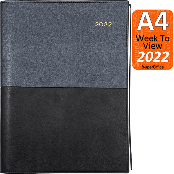 Collins Vanessa A4 Week To View 2022 Diary Black Calendar Year Planner 345.V99-22 (2022 A4 WTV Black) - SuperOffice