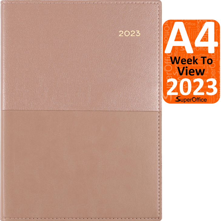 Collins Vanessa A4 Week To View 2023 Diary Rose Gold Calendar Year Planner 345.V49 (2023 A4 WTV Rose) - SuperOffice