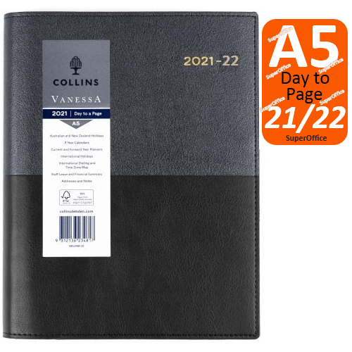 Collins Vanessa A5 Day To Page 2021-2022 Diary Black Financial Year FY185.V99 (2021-2022) - SuperOffice