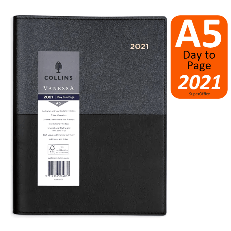 Collins Vanessa A5 Day To Page 2021 Diary Black 185.V99 (2021) - SuperOffice