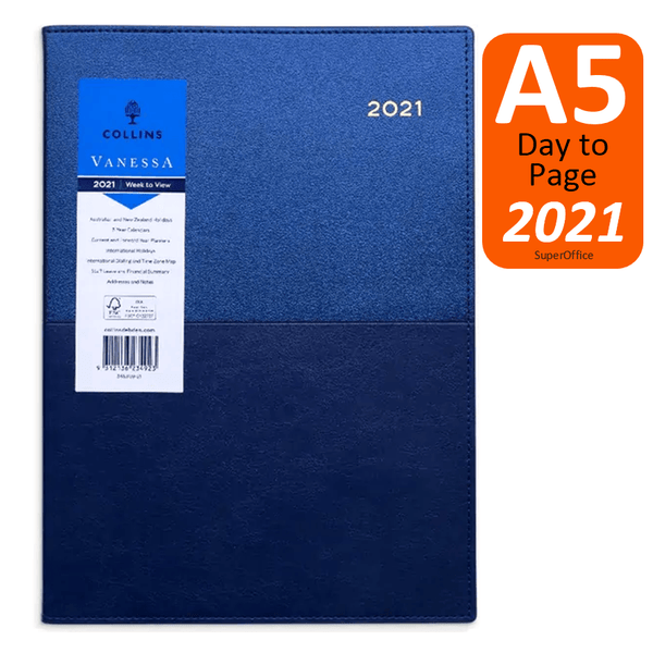 Collins Vanessa A5 Day To Page 2021 Diary Blue 185.V59 (2021) - SuperOffice