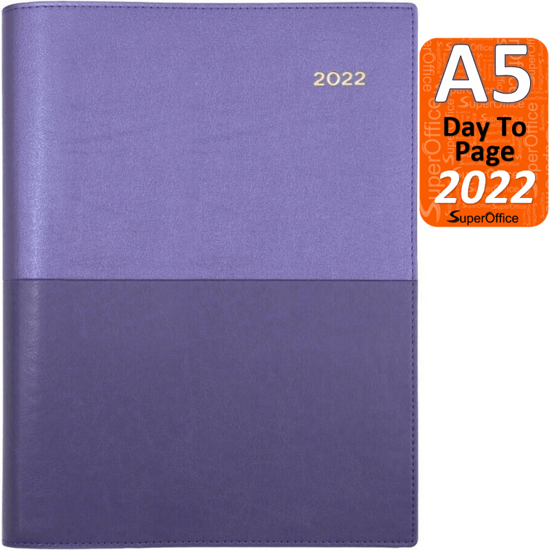 Collins Vanessa A5 Day To Page 2022 Diary Purple Calendar Year Planner 185.V55-22 (A5 DTP Purple) - SuperOffice