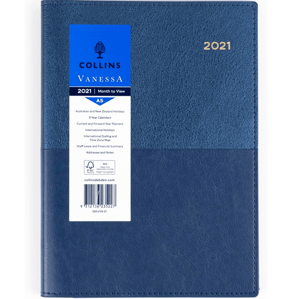 Collins Vanessa A5 Month To View 2021 Diary Blue 585.V59 (Month To View 2021) - SuperOffice