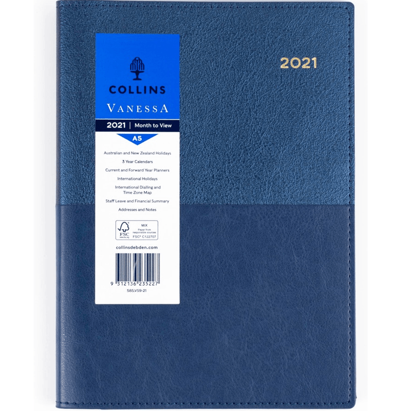 Collins Vanessa A5 Month To View 2021 Diary Blue 585.V59 (Month To View 2021) - SuperOffice
